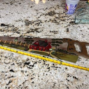 Vintage Saw Blade Folk Art Hand Painted Country Red House